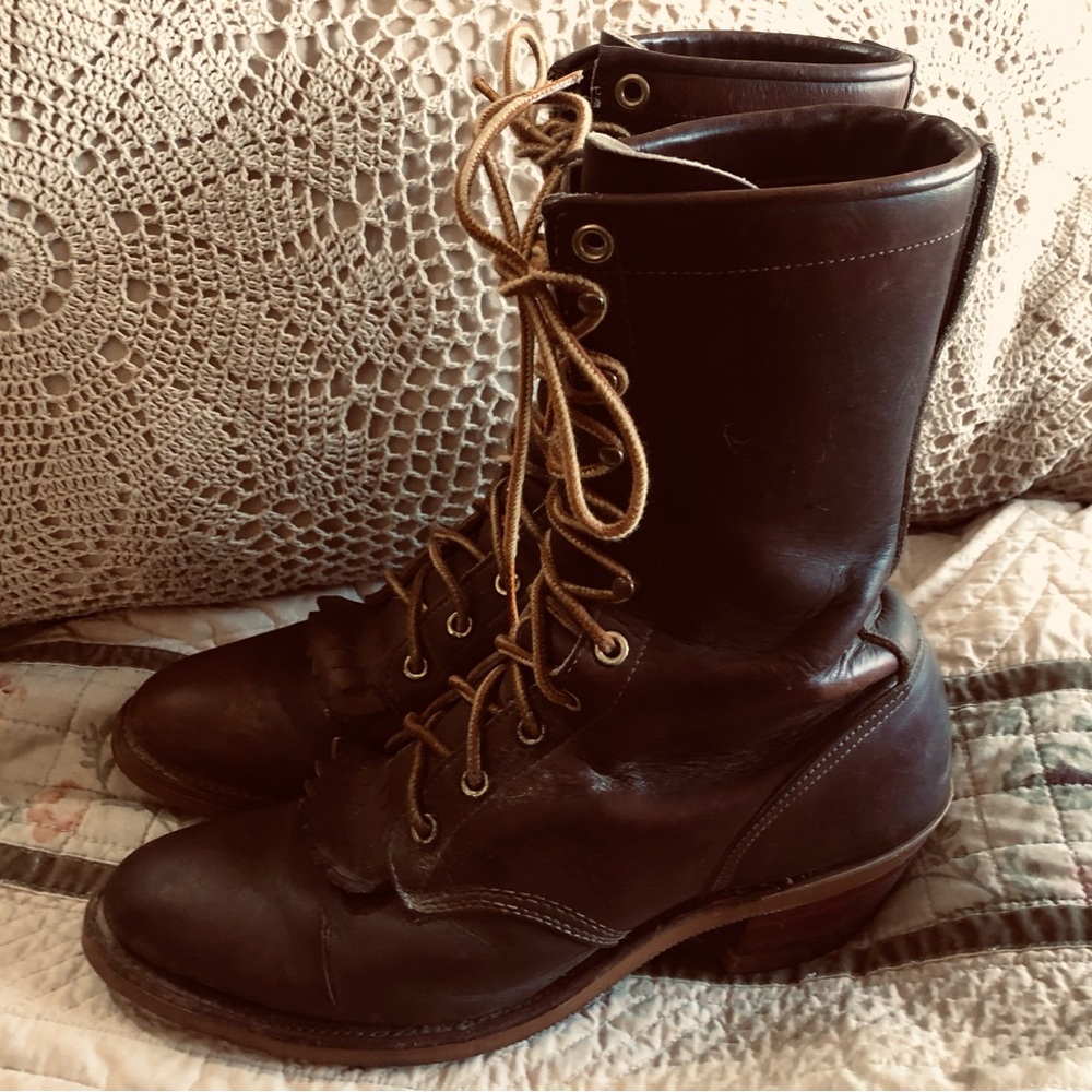 Women's Lace-Up Leather packer Riding Boots - Brown